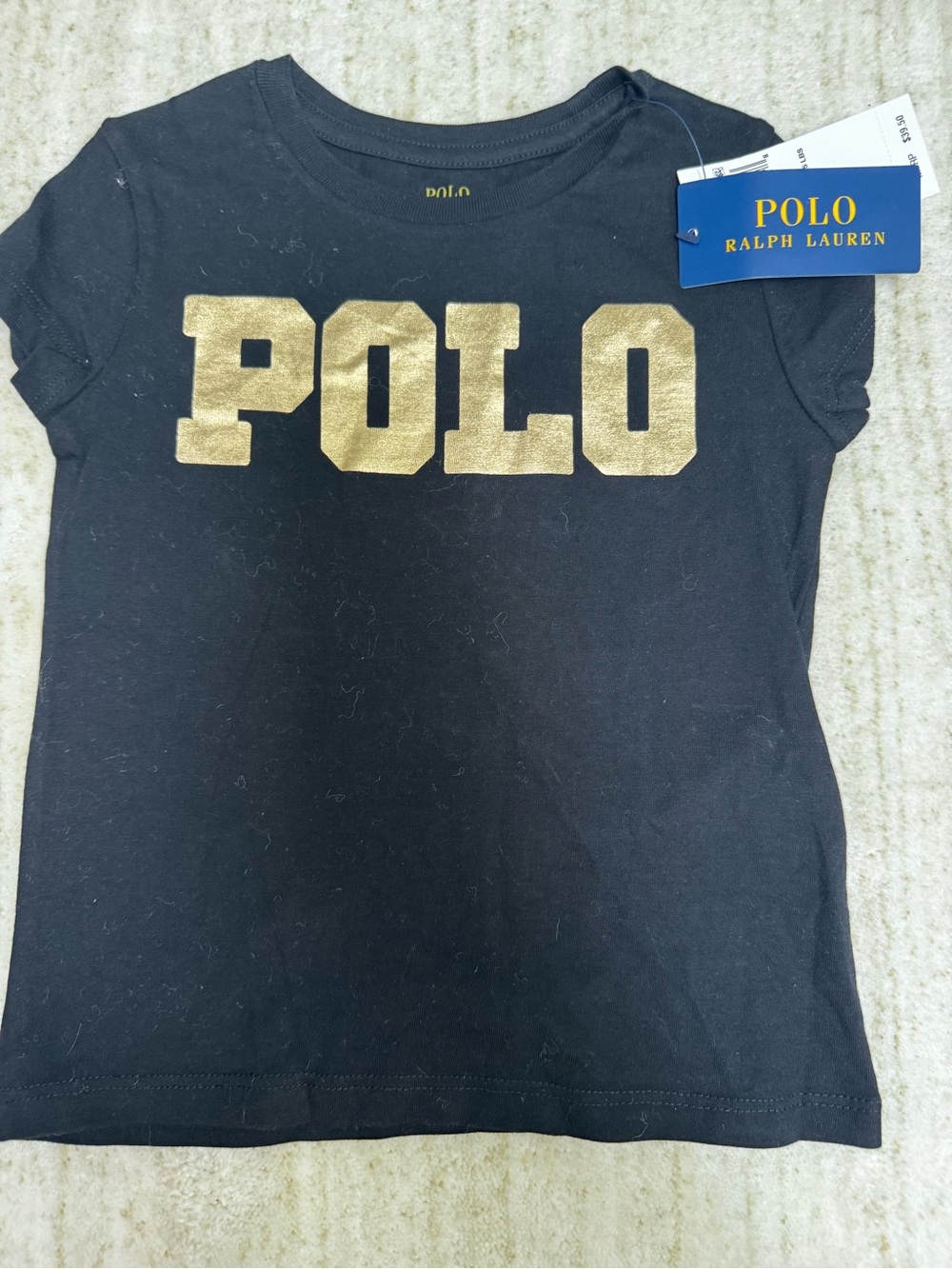 Polo by Ralph Lauren Black Tee with Gold POLO Logo